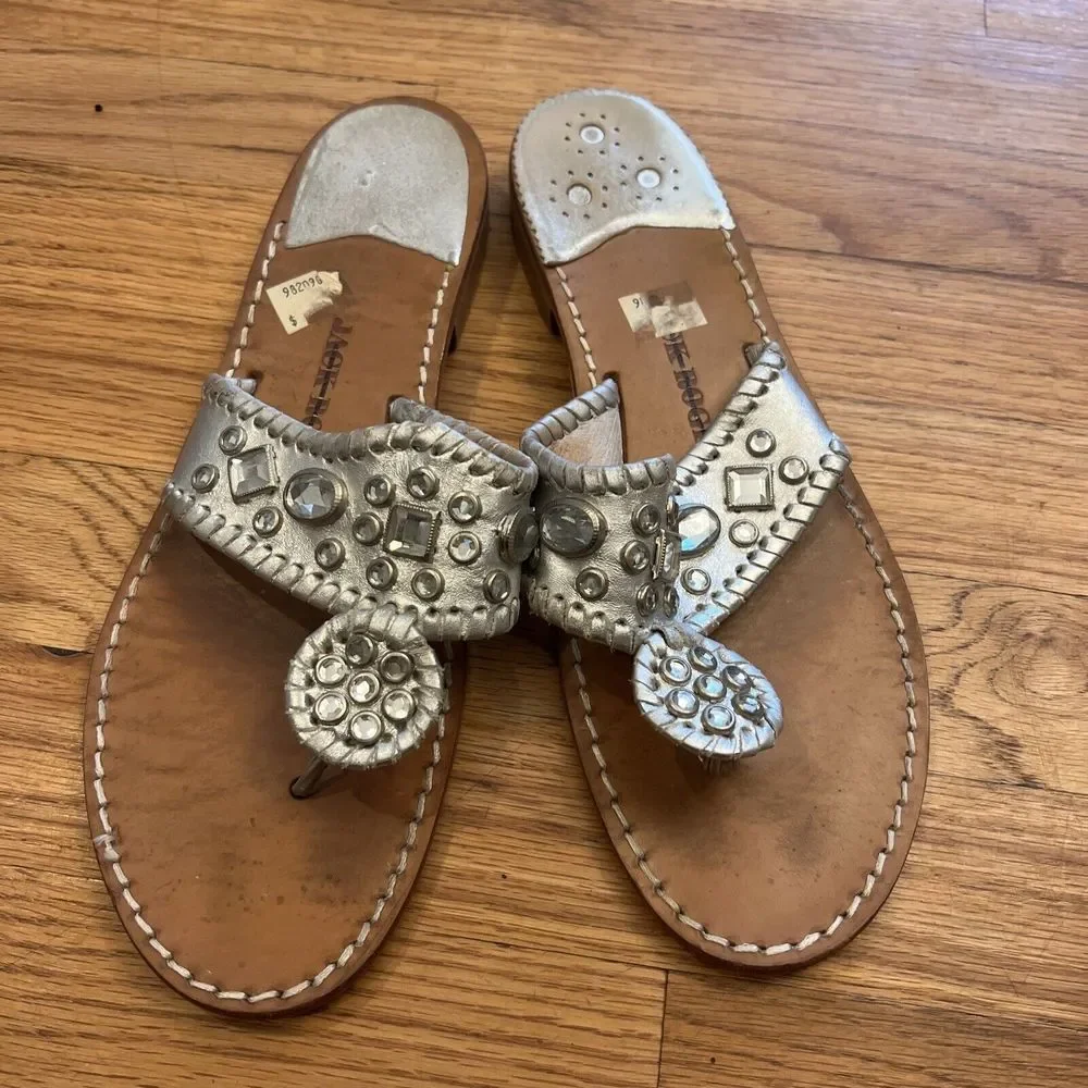 JACK ROGERS 10 M Limited Edition Bling Stone Diamond‎ Silver Sandals Hamptons
